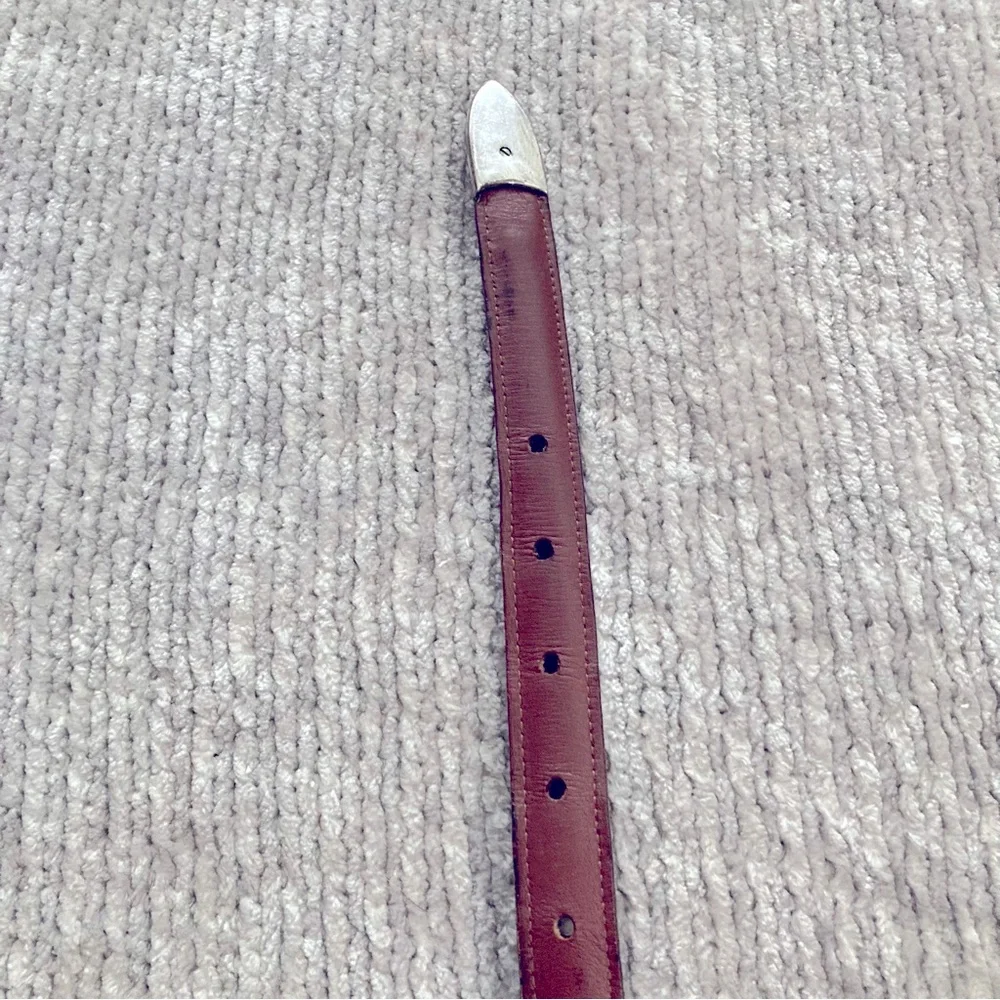 Vintage Crook Horn Bella Croc Brown Leather Belt‎ Size 34 Handmade USA 90s Y2K